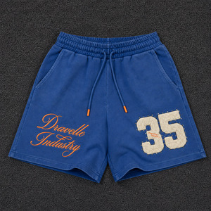 French Terry Chenille 35 <b>Patch</b> Sweat <b>Shorts</b> Cobalt Blue Y2K Streetwear <b>Men's</b> Athletic Lounge Low MOQ Custom Sport Bottoms - Product Image 1
