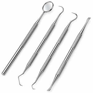 Kit d'instruments chirurgicaux dentaires 4 pièces en acier inoxydable, miroir buccal ergonomique, sonde exploratrice, outils de classe I, manuel - Product Image 2