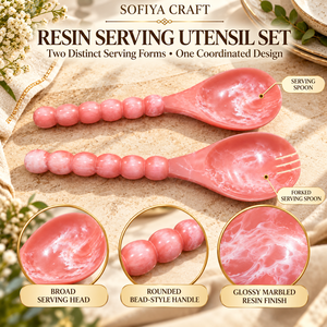 SOFIYA CRAFT Ensemble de service à salade moderne en résine fait main, cuillère et fourchette plaquées or rose, manche long poli miroir, capacité 10 ml, pour mariage - Product Image 3