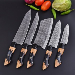 New Edition Custom Handmade 5pcs Damascus Steel Full Tang Ambidextrous Straight Edge BBQ Kitchen Chef <b>Knives</b> <b>Set</b> W/Resin Wood - Product Image 5