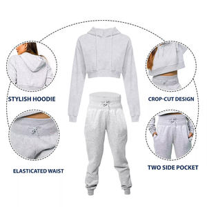 Custom Women Black Short Hooded <b>Velvet</b> Sweatshirt Jogger <b>Tracksuit</b> Two Piece Casual Winter Sportswear Apparel Set - Product Image 3