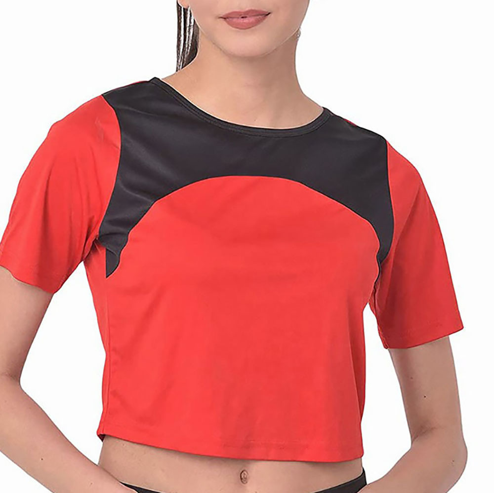Trending Fashion Women's Sports Style Crop Tops Plus Size Lace Solid Design Regular Length Quick Dry Breathable T-Shirt