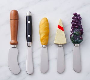 Juego de 5 Cuchillos para Queso con Hoja de Acero Inoxidable y Mangos de Resina con Forma de Alimentos, Espátula para Mantequilla, Herramientas para Queso - Product Image 1