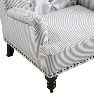 Lussuosa Poltrona Decorativa in Tessuto Bianco e Grigio con Bottoni e Finiture Chiodate, Arredamento Moderno per Soggiorno - Product Image 3