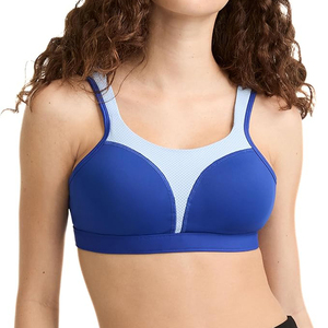 <b>Blue</b> Sports <b>Bra</b> Scoop Neck Racerback Mesh Panel Breathable Medium Support Seamless Fitness Wear - Product Image 1