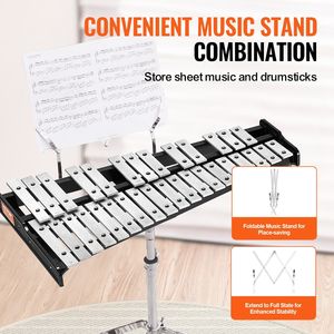 Set professionale Glockenspiel xilofono a 32 Note Kit strumenti a percussione mazze bacchette Music Stand regolabile - Product Image 5