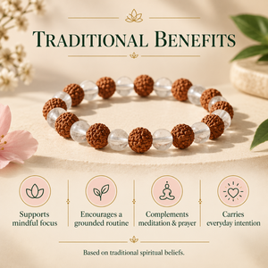 สร้อยข้อมือลูกปัดโลหะผสมทองแดงธรรมชาติ คริสตัลใสทรงกลม ลวดลายธิพษะพุทธ  เทคนิคการฝังลวดลาย ของขวัญแต่งงาน - Product Image 5