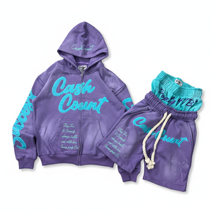 OEM Factory Quality Control Printed Hoodie & short Set 100% Cotton Custom embriodry logo 2-Piece Oversized Summer Men <b>Tracksuit</b> - Product Image 3