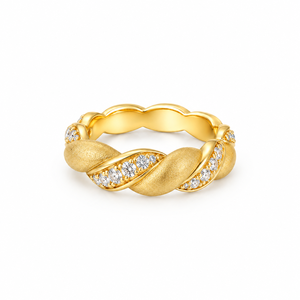 Anillo de Moissanita Dorado con Diseño Trenzado para Mujer, Clásico con Engaste Pavé y Corte Brillante Redondo, Joyería de Promesa - Product Image 1