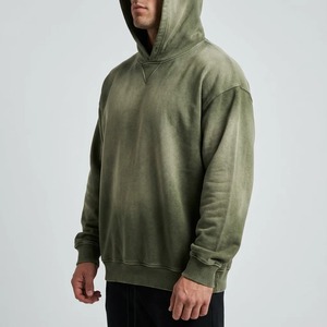Sweat à capuche surdimensionné vert olive en coton éponge doux, effet vieilli et délavé, personnalisé, style vintage 2026 - Product Image 3
