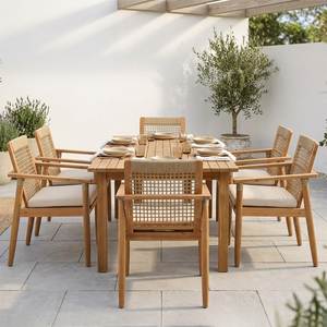 Ensemble de table de jardin en teck pour 6 personnes, mobilier de salle à manger contemporain en bois pour patio, chaises en bois massif résistantes aux intempéries - Product Image 1