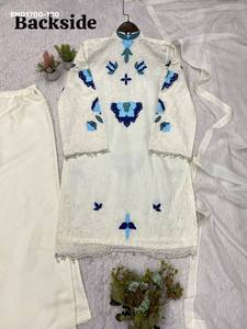 Ensemble de costume-palazzo à manches longues en organza doux et élégant, orné de broderies multi-fils, de découpes, de perles et d'une bordure fantaisie – Vente en gros - Product Image 3