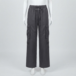 Pantalon cargo gris foncé pour femme REDDITO SPORTS, taille mi-haute, fermeture éclair, coupe droite, longueur intégrale, style utilitaire, couleur unie - Product Image 1