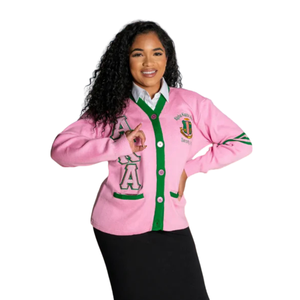 Cardigan en maille rose pour femme, à double couture, brodé de lettres, boutonné sur le devant, style mode - Product Image 5