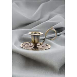 Candelabro Retro de Latón Antiguo, Portátil, de Metal, con Base de Flor de Loto, Decorativo, con Bandeja - Product Image 2