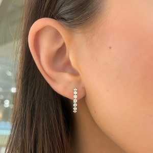 Double Sided Round Cut Lab Gown Diamond Huggie <b>Earrings</b> 10k 14k 18k Solid Gold 18 mm Inside Out Hinged Everyday Minimalist <b>Hoops</b> - Product Image 6