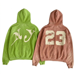 Vintage Full <b>Zip</b> Fleece Hoodie Distressed Embroidery Men's Pullover Retro Regular Fit Eco-Friendly Autumn Streetwear - Product Image 2