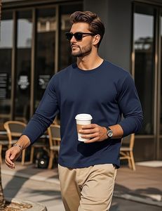 Camiseta para Hombre, Manga Larga/Corta, Camisas de Algodón, Camisetas Casuales y Elegantes con Cuello Redondo - Product Image 2