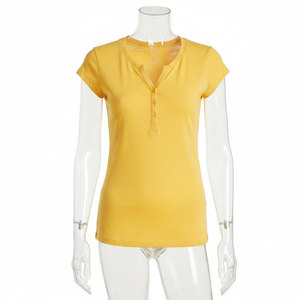 Camisa de Lujo para Mujer, 100% Algodón, Diseño Personalizado, Logotipo OEM, Estilo Henley con Botones, Precio al por Mayor - Product Image 1