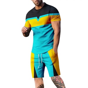 Novedad de verano 2025, chándal de gimnasio informal personalizado al por mayor para hombre, Camiseta estampada de 2 piezas con patrón sólido, Jogging transpirable - Product Image 1