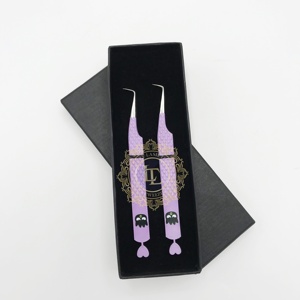 Pince à cils en acier inoxydable à poignée diamantée durable, revêtement de papier violet à 90 degrés, pointe argentée - Product Image 1