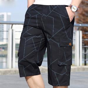 Pantalones Cortos Cargo con Estampado Geométrico para Hombre, Cintura Elástica Negra, Múltiples Bolsillos, Estilo Casual, Secado Rápido, Tela de Poliéster - Product Image 4