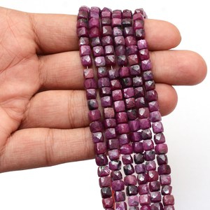Perles cubiques facettées en rubis naturel AAA de 4 mm à 5 mm, pierres précieuses fantaisie, perles en vrac 3D en forme de boîte pour la fabrication de bijoux - Product Image 3