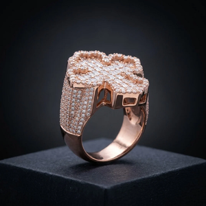 Rose Gold Full Pavé Heart <b>Signet</b> <b>Ring</b> In White CZ For <b>MEN</b> Elegant Fashion Statement Jewelry Gift - Product Image 2