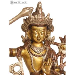 Sculpture en laiton de Manjushri de divinité bouddhiste tibétaine faite à la main de 8 pouces pour des cadeaux fabriqués en Inde - Product Image 3