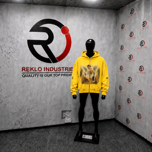 Sweat à capuche zippé jaune premium avec motif ange, style décontracté, coupe régulière, en molleton bouclette 100% polyester, pour l'automne, style streetwear décontracté - Product Image 3