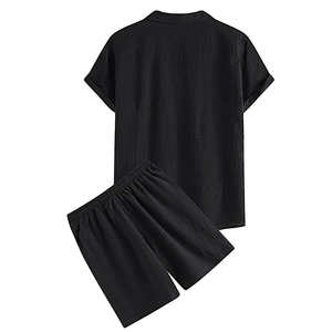 Conjunto de Dos Piezas para Hombre, Verano, Ligero, Camiseta de Manga Corta y Pantalones Cortos, Cómodo, Informal, Estampado Urbano, 100% Algodón con Logotipo - Product Image 5