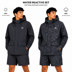 Wholesale Water Reactive Hooded Jacket Shorts Sets Hidden Pattern Waterproof Windproof Windbreaker Set Lightweight men's jackets - Product Image 4