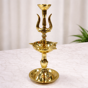 SHREE RADHEY INTERNATIONAL Antique Brass Trishul Deepak Oil <b>Lamp</b> Handcrafted Traditional Temple Trident Diya Stand Multi-piece - Product Image 1