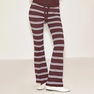 Conjunto Deportivo de Corte Regular para Mujer, Top Corto a Rayas de Manga Larga para Otoño, Pantalones Largos Estampados, Conjunto Casual de 2 Piezas, Talla Grande, 100% Algodón - Product Image 4