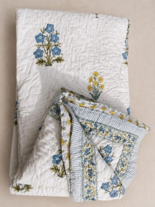 Hand Block Printed Cotton <b>Quilt</b> Reversible Floral Razai Handmade Indian King Size Boho <b>Bedspread</b> - Product Image 6