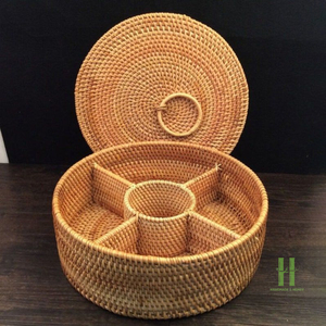 NEW DESIGN Handmade Rattan Candy Fruit <b>Basket</b> with Lid Natural <b>Wicker</b> Divided Snack <b>Storage</b> Box Multi Compartments Vietnam - Product Image 2