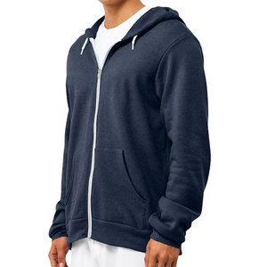 Men's <b>Navy</b> Blue Hooded Zip-Up Fleece Casual Solid Color Front Print Regular Fit Autumn Wear <b>Sweatshirt</b> - Product Image 3