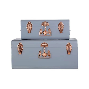 Ensemble de 2 coffres en métal finition menthe et gris avec élégante quincaillerie or rose pour un rangement et une décoration élégants et fonctionnels à la maison - Product Image 4