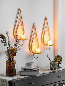 Set of 2 Modern Gold Teardrop <b>Wall</b> <b>Candle</b> Holders Decorative Metal <b>Sconce</b> <b>Candle</b> Stand <b>for</b> Living Room Bedroom Hallway - Product Image 6