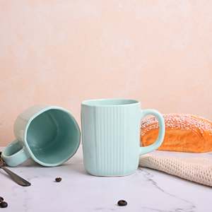 Ensemble de 2 tasses à lait en céramique vert clair uniques, compatibles micro-ondes, en grès, avec plateau, capacité 200 ml/400 ml - Product Image 3
