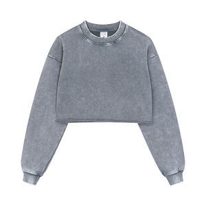 Crop top de haute qualité en coton 380GSM, streetwear Y2K, logo personnalisé, sweat-shirt court lavé, sweat-shirts pour femmes, sweats à capuche - Product Image 6