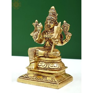 Petite sculpture de statue de déesse Rajarajeshwari en laiton fait à la main de 5 pouces - Product Image 3