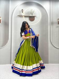 Lehenga de algodón con trabajo de cinta y encaje Lampi, con blusa de algodón y dupatta de georgette, lista para usar, colección Navratri. - Product Image 5