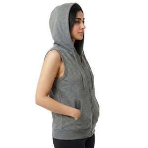 Gilet sans manches à capuche pour femme, gris, en coton et fibre de bambou, tricoté, décontracté, streetwear, vêtements d'automne - Product Image 4
