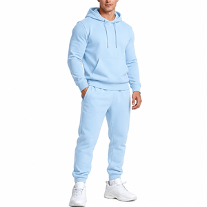 <b>Men</b> Solid Color Hooded Tracksuit Set Cotton Casual Autumn Full Length Sweatshirt and Jogger Pants with Drawstring Closure - Product Image 1
