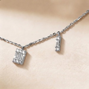 Wholesale 9K White Gold 0.197CT Baguette & Round CUT LAB GROWN Diamond Dangle Station <b>Necklace</b> for Women <b>Fine</b> Jewelry OEM - Product Image 3
