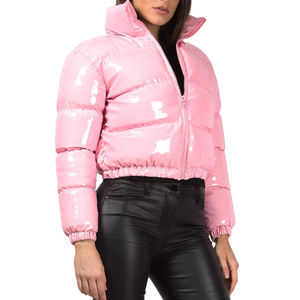 Blouson matelassé rose à col montant, fermeture éclair, coupe-vent, manteau d'hiver décontracté, coupe courte et ajustée, unisexe - Product Image 4