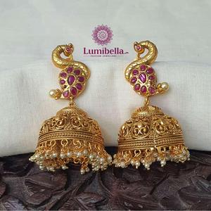 Peacock Pearl Chandelier Earrings with Tassel Design for Wedding - Product Image 1