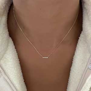Collares de Barra Solitaire, Delicados y Minimalistas, con Diamante Redondo Cultivado en Laboratorio, 18 Pulgadas de Largo, para Uso Diario, Joyería Fina para Combinar, Oro Sólido de 14k - Product Image 6