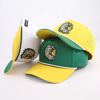 Casquettes de baseball sportives de haute qualité, personnalisées, en polyester imperméable, à 6 panneaux, avec perforations découpées au laser et patch en caoutchouc